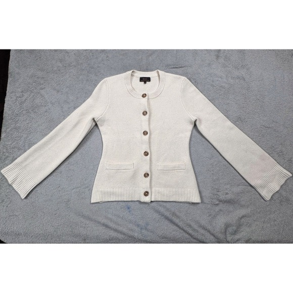Quince 100% Mongolian Cashmere Crew Neck Button Front Cardigan Cream Women's - Picture 2 of 12
